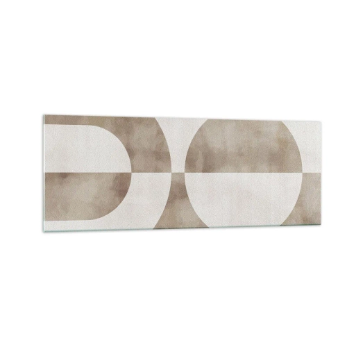 Quadro su vetro - Un dipinto astratto nei toni del beige con forme geometriche e simmetria. - 140x50cm - Analogie e differenze - Decorazione murale moderna per soggiorno e camera da letto ARTTOR