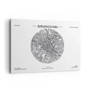 Quadro su tela - Stampe su Tela - Una mappa minimalista in bianco e nero di Birmingham con dettagli precisi. - 100x70cm - Anatomia di Birmingham - Decorazione murale moderna per soggiorno e camera da letto ARTTOR