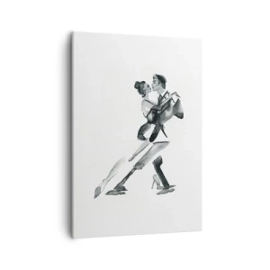 Quadro su tela - Stampe su Tela - Una delicata illustrazione di una coppia che balla in stile monocromatico. - 50x70cm - In un unico ritmo - Decorazione murale moderna per soggiorno e camera da letto ARTTOR