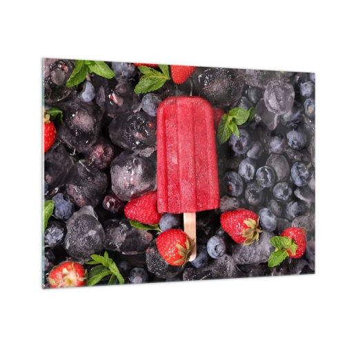 Quadro su vetro - Un bastoncino di ghiaccio tra frutta congelata e foglie di menta - 70x50cm - Il sapore della calda estate - Decorazione murale moderna per soggiorno e camera da letto ARTTOR