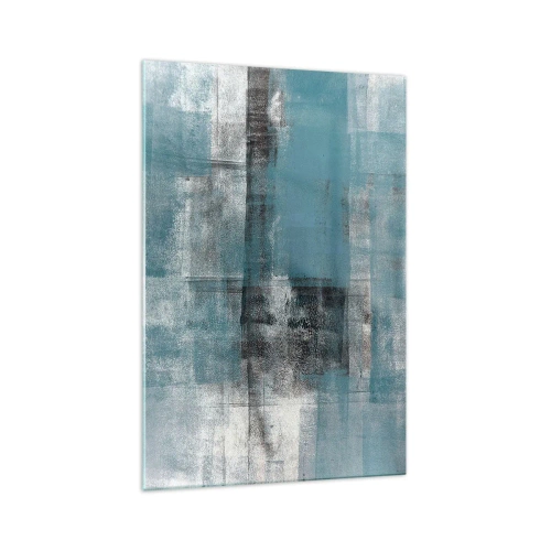 Quadro su vetro - Una composizione astratta nelle tonalità del blu con texture e strati. - 70x100cm - Acqua e aria - Decorazione murale moderna per soggiorno e camera da letto ARTTOR