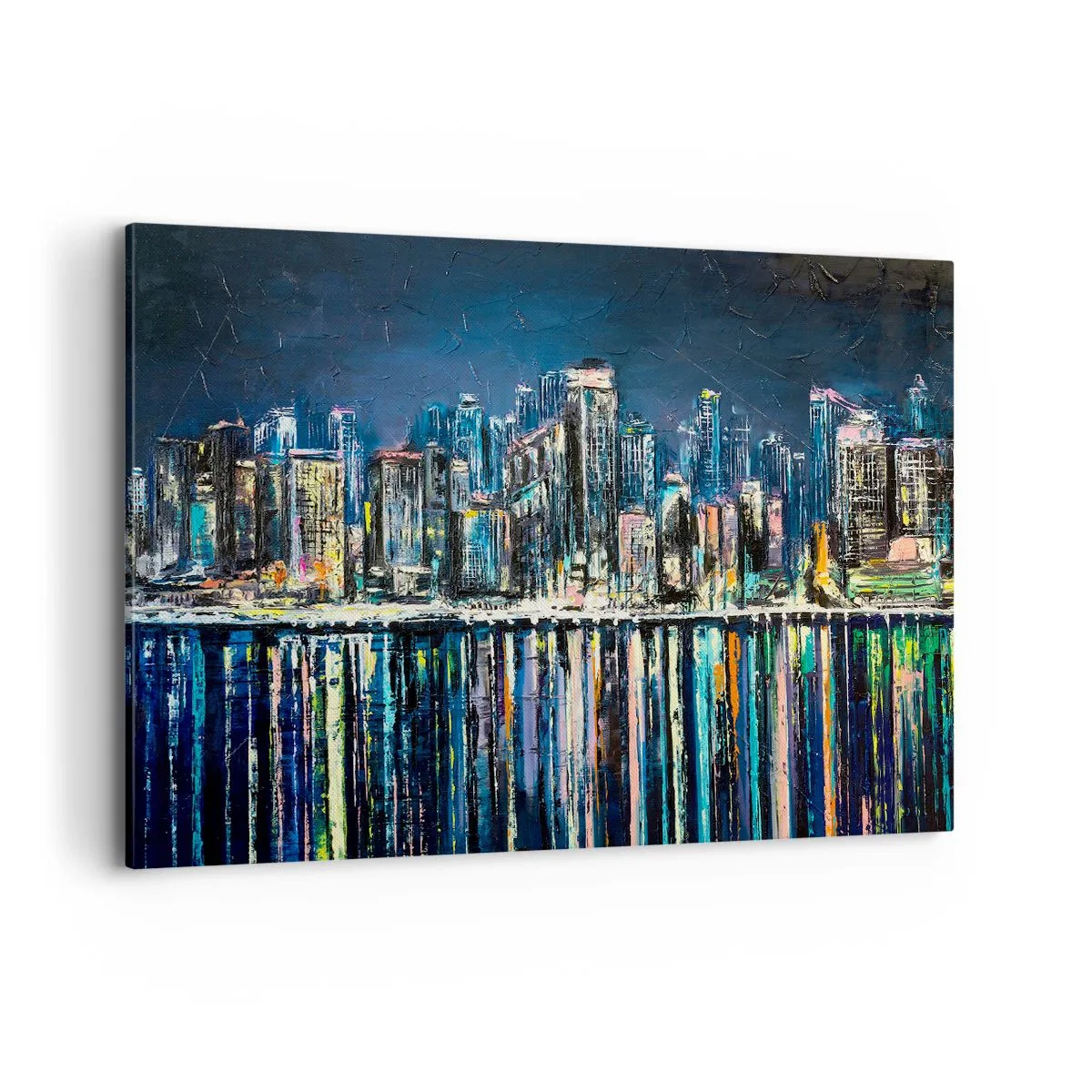 Quadro su tela - Stampe su Tela - Panorama della città notturna riflessa nell'acqua - 120x80cm - Cascata di luci - Decorazione murale moderna per soggiorno e camera da letto ARTTOR