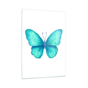 Quadro su vetro - Farfalla blu in stile acquerello su sfondo bianco - 50x70cm - Turchese di natura - Decorazione murale moderna per soggiorno e camera da letto ARTTOR