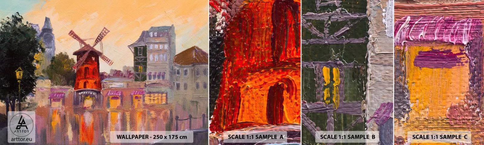 Campione di Fotomurale Adesivo Deluxe Sticker - Le icone di Parigi: il Moulin Rouge - Parigi, Fan, Moulin Rouge - 100x30 cm