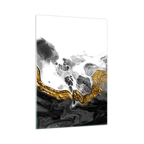 Quadro su vetro - Composizione astratta di nero, bianco e oro - 50x70cm - Composizione organica - Decorazione murale moderna per soggiorno e camera da letto ARTTOR