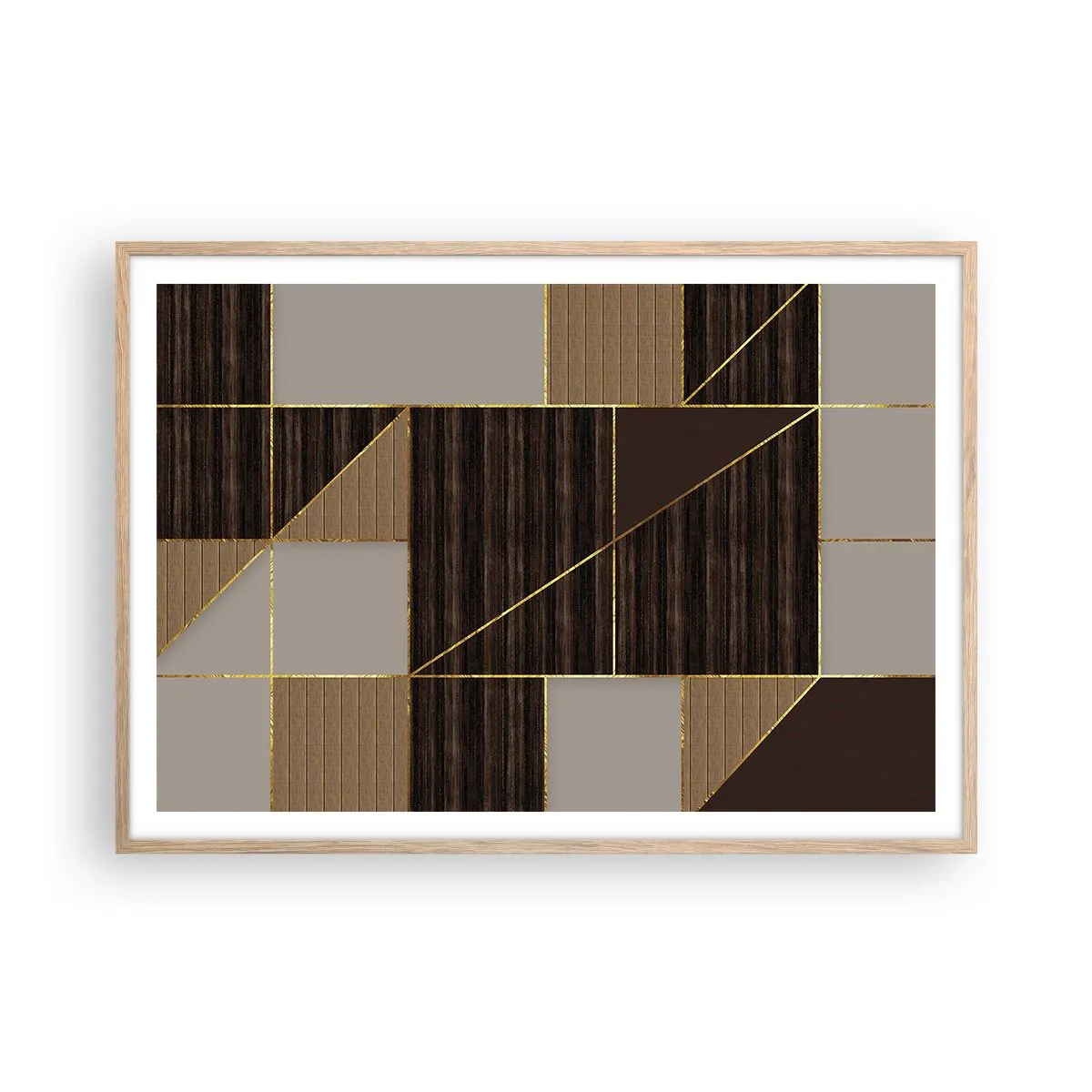 Poster in cornice rovere chiaro - Mosaico di marrone e oro - 100x70 cm