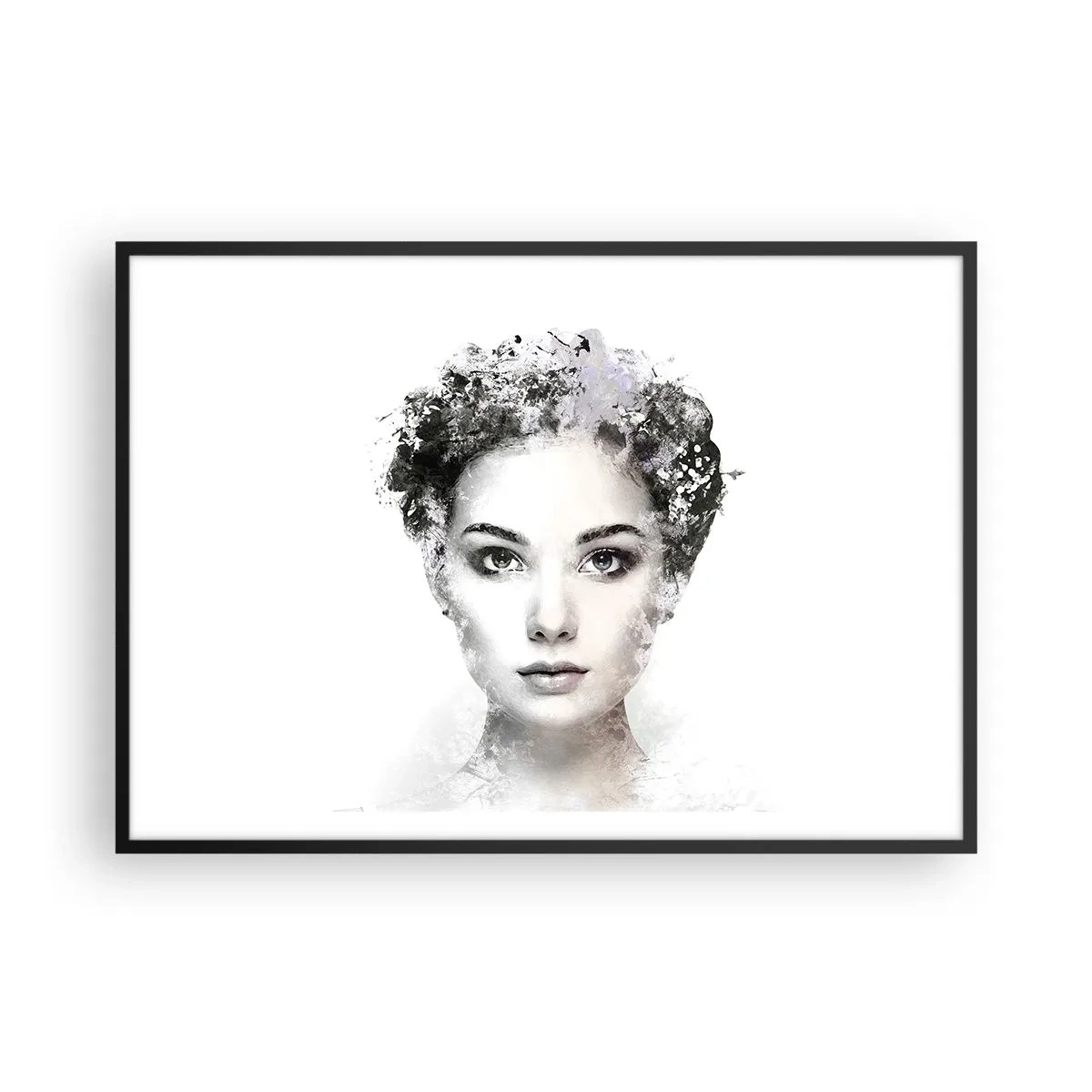 Poster in cornice nera - Un ritratto artistico di una donna con delicati accenti astratti. - 100x70cm - Ritratto estremamente alla moda - Decorazione murale moderna per soggiorno e camera da letto ARTTOR