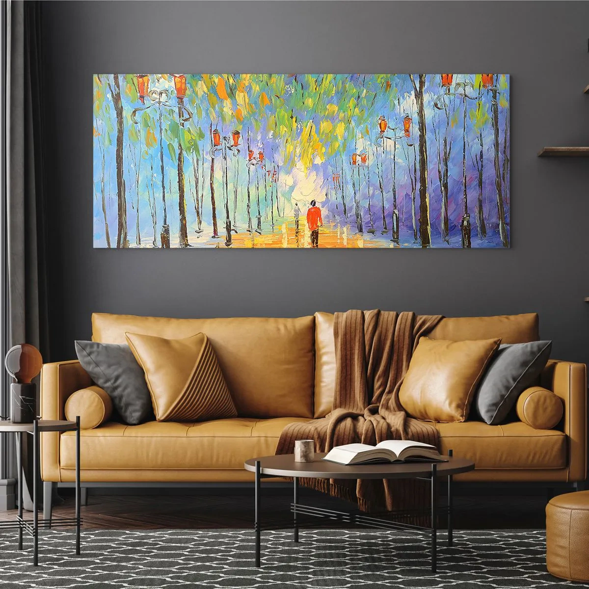 Quadro su vetro - Canzone notturna sotto la pioggia - 90x30 cm