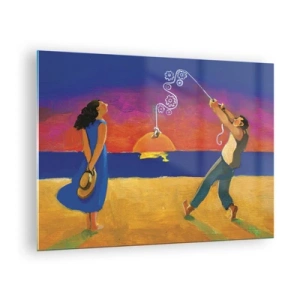 Quadro su vetro - Astratto colorato di una coppia sulla spiaggia al tramonto - 70x50cm - Più delle stelle del cielo - Decorazione murale moderna per soggiorno e camera da letto ARTTOR