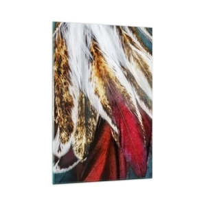 Quadro su vetro - Primo piano di piume multicolori dai colori vivaci e intensi - 80x120cm - I misteri del volo - Decorazione murale moderna per soggiorno e camera da letto ARTTOR
