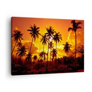 Quadro su tela - Stampe su Tela - Palme contro un cielo dorato durante un tramonto tropicale - 70x50cm - Bruciano i monti, bruciano i boschi - Decorazione murale moderna per soggiorno e camera da letto ARTTOR