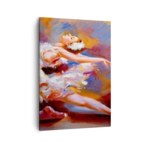 Quadro su tela - Stampe su Tela - Una ballerina in posa dinamica tra colori pastello. - 50x70cm - La grazia dei cigni - Decorazione murale moderna per soggiorno e camera da letto ARTTOR