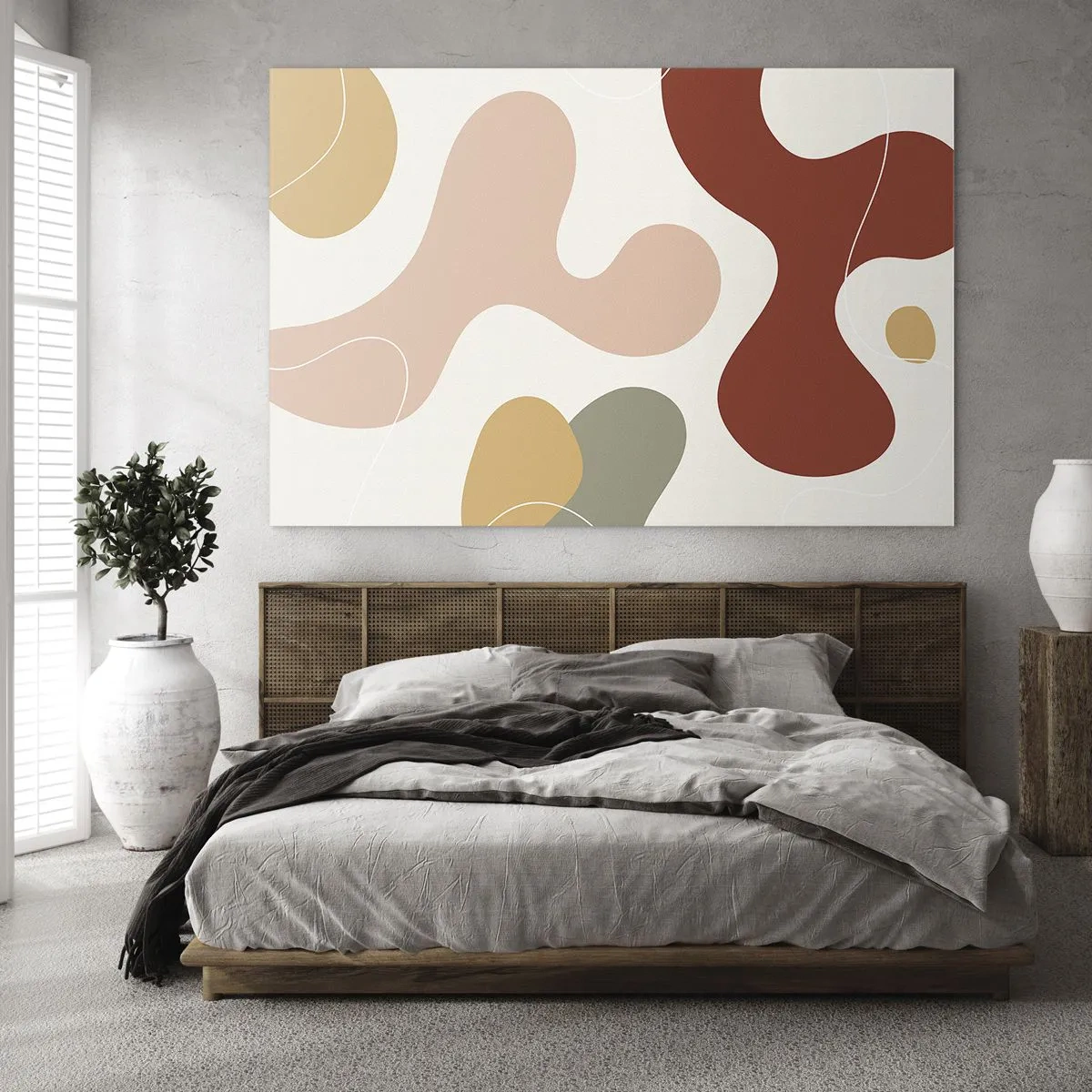 Quadro su vetro - Composizione astratta di forme organiche - 100x70cm - Ghirigori - Decorazione murale moderna per soggiorno e camera da letto ARTTOR