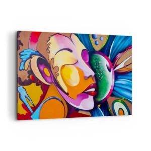 Quadro su tela - Stampe su Tela - Un'astrazione colorata con un motivo facciale in una composizione dinamica - 120x80cm - Toccare con il colore - Decorazione murale moderna per soggiorno e camera da letto ARTTOR