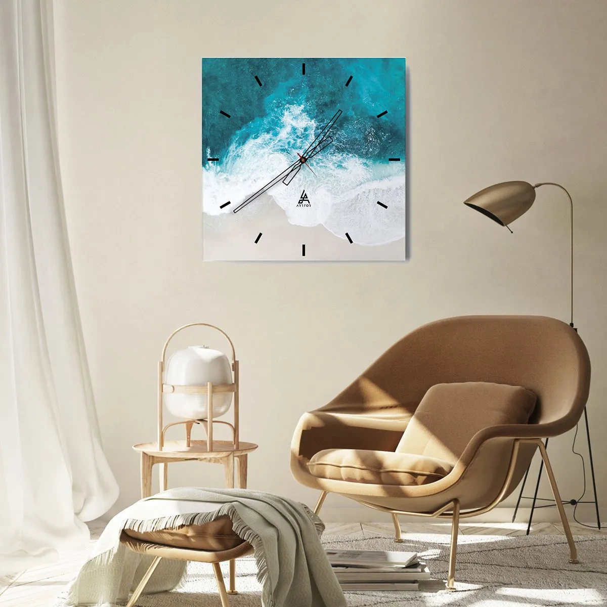 Orologio da parete - Orologio in Vetro - Onde turchesi dell'oceano sulla sabbia chiara - 30x30cm - Morbidezza naturale - Decorazione murale moderna per soggiorno e camera da letto ARTTOR