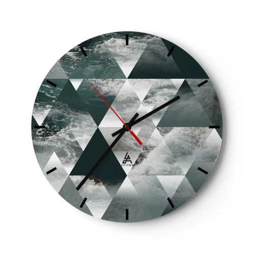 Orologio da parete - Orologio in Vetro - Triangoli geometrici con motivo di oceano in tempesta - 30x30cm - Prospettiva di cristallo - Decorazione murale moderna per soggiorno, cucina e camera da letto ARTTOR