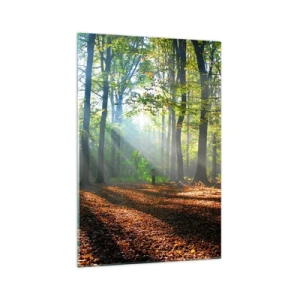 Quadro su vetro - Una radura della foresta illuminata dai raggi del sole - 70x100cm - Luci e ombre - Decorazione murale moderna per soggiorno e camera da letto ARTTOR