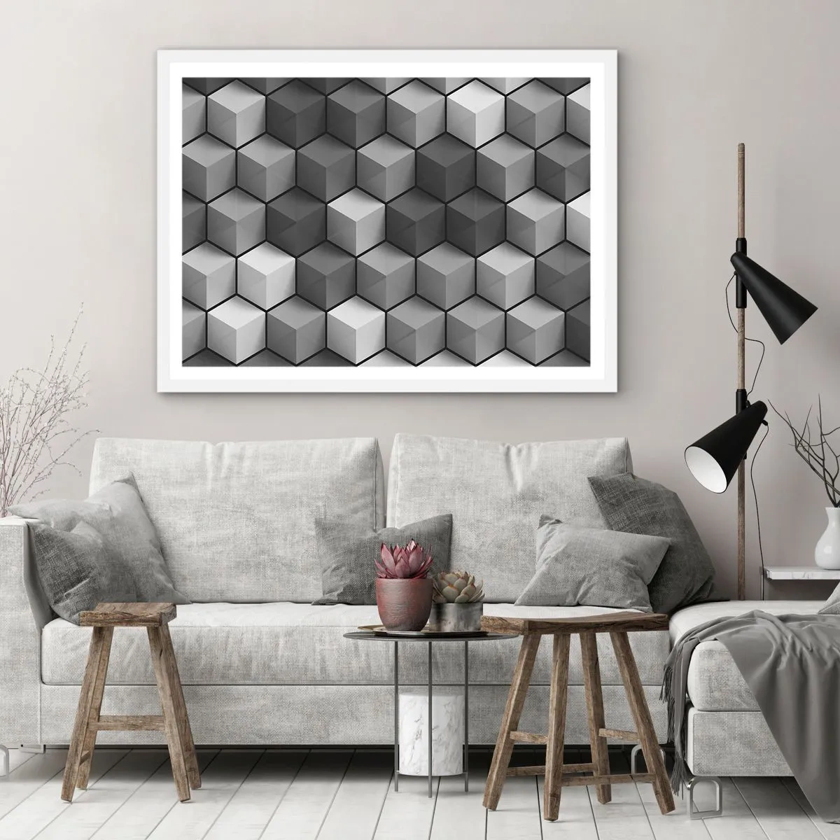 Poster in cornice bianca - Puzzle cubista - 91x61 cm