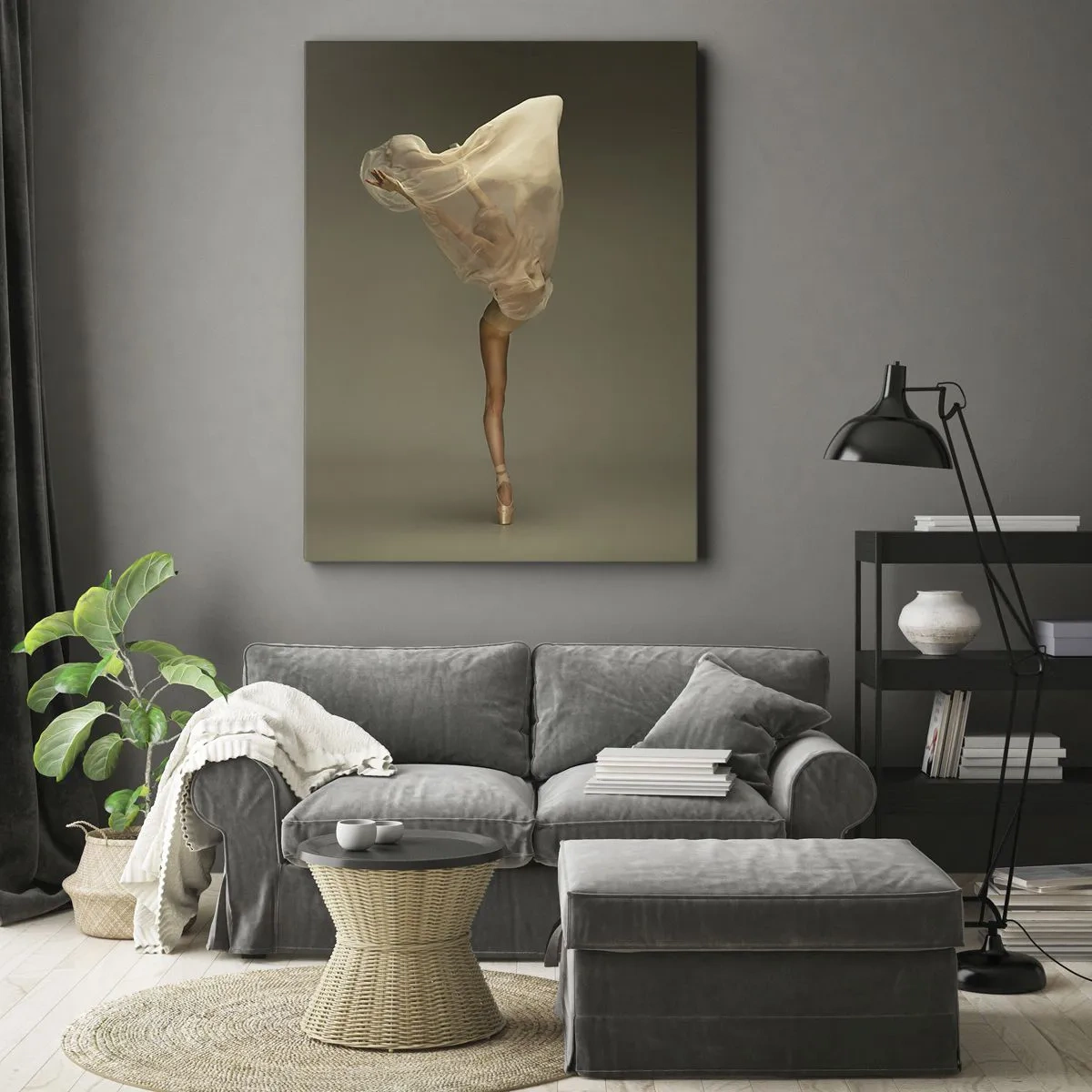 Quadro su tela - Stampe su Tela - Una ballerina che fluttua nell'aria con il tessuto - 50x70cm - Adesso vola via - Decorazione murale moderna per soggiorno e camera da letto ARTTOR