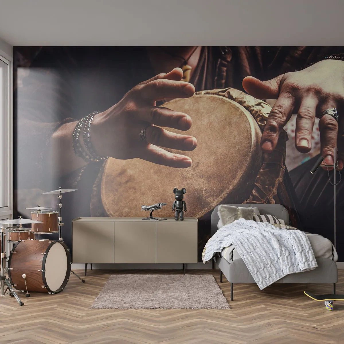Fotomurali Autoadesivo Deluxe Sticker - Al ritmo del cuore - Gioco di tamburi, Africa, Musica - 250x175 cm