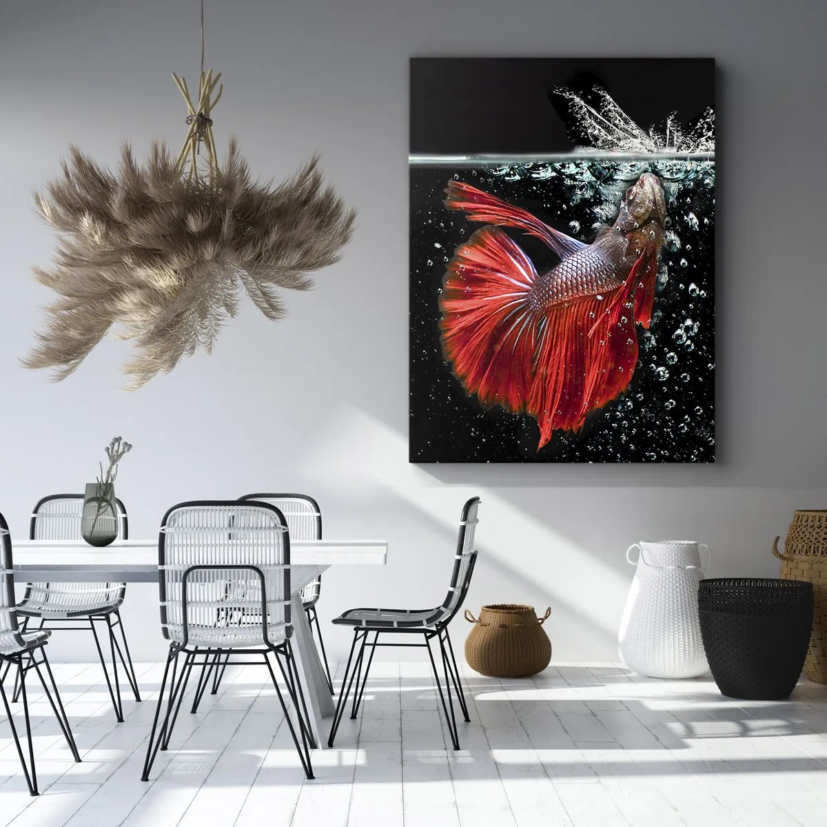 Quadro su tela - Stampe su Tela - Un magnifico betta nell'acqua su uno sfondo scuro - 50x70cm - Hai tre desideri - Decorazione murale moderna per soggiorno e camera da letto ARTTOR