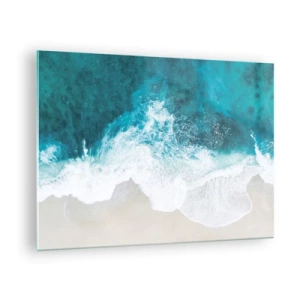 Quadro su vetro - Ripresa aerea delle onde del mare che si infrangono sulla riva - 70x50cm - Morbidezza naturale - Decorazione murale moderna per soggiorno e camera da letto ARTTOR