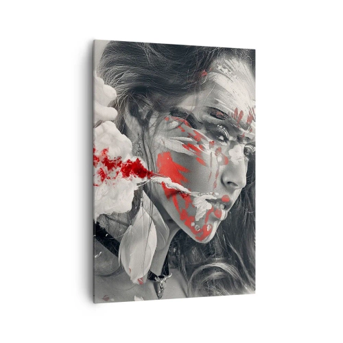 Quadro su tela - Stampe su Tela - Ritratto artistico di una donna con accenti rossi astratti - 70x100cm - Nei vapori dell'assurdo - Decorazione murale moderna per soggiorno e camera da letto ARTTOR
