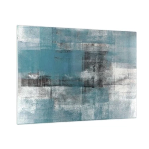 Quadro su vetro - Astrazione nei toni del blu e del grigio con forme geometriche - 100x70cm - Acqua e aria - Decorazione murale moderna per soggiorno e camera da letto ARTTOR