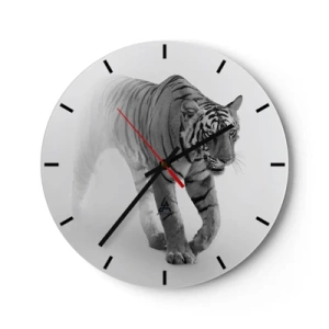 Orologio da parete - Orologio in Vetro - Tigre realistica in stile monocromatico su sfondo bianco - 30x30cm - Incantato nella nebbia - Decorazione murale moderna per soggiorno, cucina e camera da letto ARTTOR