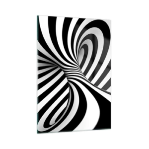 Quadro su vetro - Una spirale bianca e nera che crea un effetto spaziale dinamico. - 50x70cm - Composizione: spazio danzante - Decorazione murale moderna per soggiorno e camera da letto ARTTOR