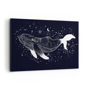 Quadro su tela - Stampe su Tela - Illustrazione grafica di una balena in stile spaziale. - 120x80cm - Nell'oceano dell'universo - Decorazione murale moderna per soggiorno e camera da letto ARTTOR