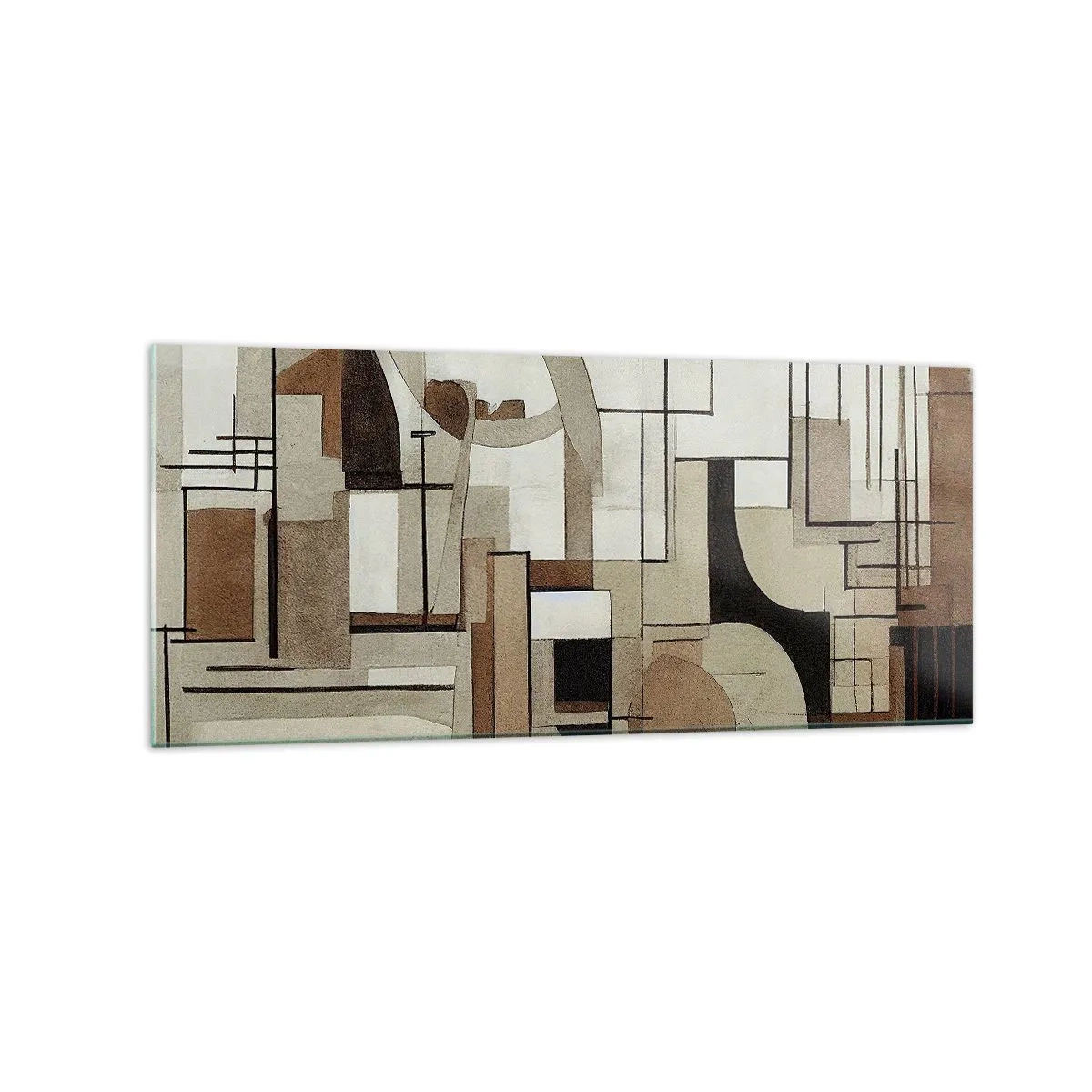 Quadro su vetro - Astrazione architettonica in beige e marrone - 120x50cm - Paesaggio urbano 2.0 - Decorazione murale moderna per soggiorno e camera da letto ARTTOR