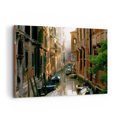 Quadro su tela - Stampe su Tela - Un pittoresco canale a Venezia con barche e un ponte - 100x70cm - Un angolo di Venezia - Decorazione murale moderna per soggiorno e camera da letto ARTTOR