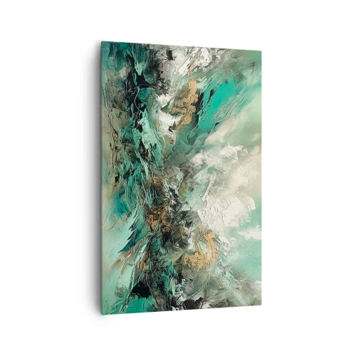 Quadro su tela - Stampe su Tela - Paesaggio astratto nei toni del verde e dell'oro - 80x120cm - Frangente nero e smeraldo - Decorazione murale moderna per soggiorno e camera da letto ARTTOR