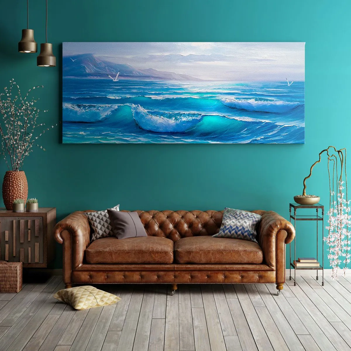 Quadro su tela - Stampe su Tela - Un pittoresco paesaggio marino con onde e cielo azzurro - 120x50cm - Porta sollievo - Decorazione murale moderna per soggiorno e camera da letto ARTTOR
