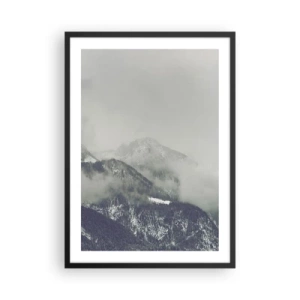 Poster in cornice nera - Montagne nebbiose dall'atmosfera misteriosa - 50x70cm - La valle delle nebbie - Decorazione murale moderna per soggiorno e camera da letto ARTTOR