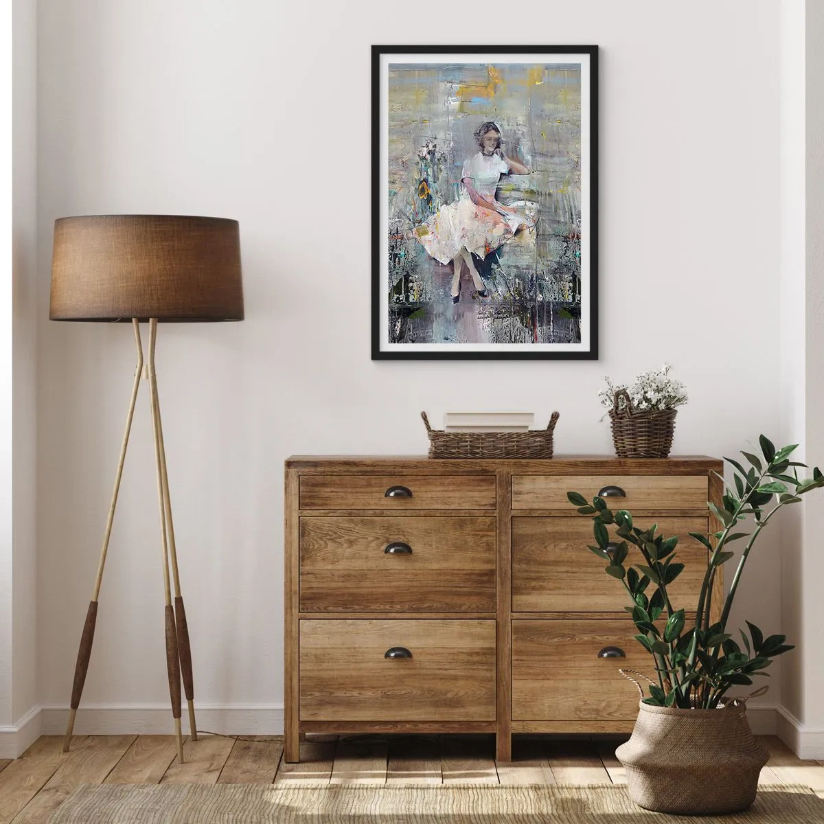 Poster in cornice nera - Figura astratta di una donna in abito su uno sfondo strutturato - 50x70cm - Classica e moderna - Decorazione murale moderna per soggiorno e camera da letto ARTTOR
