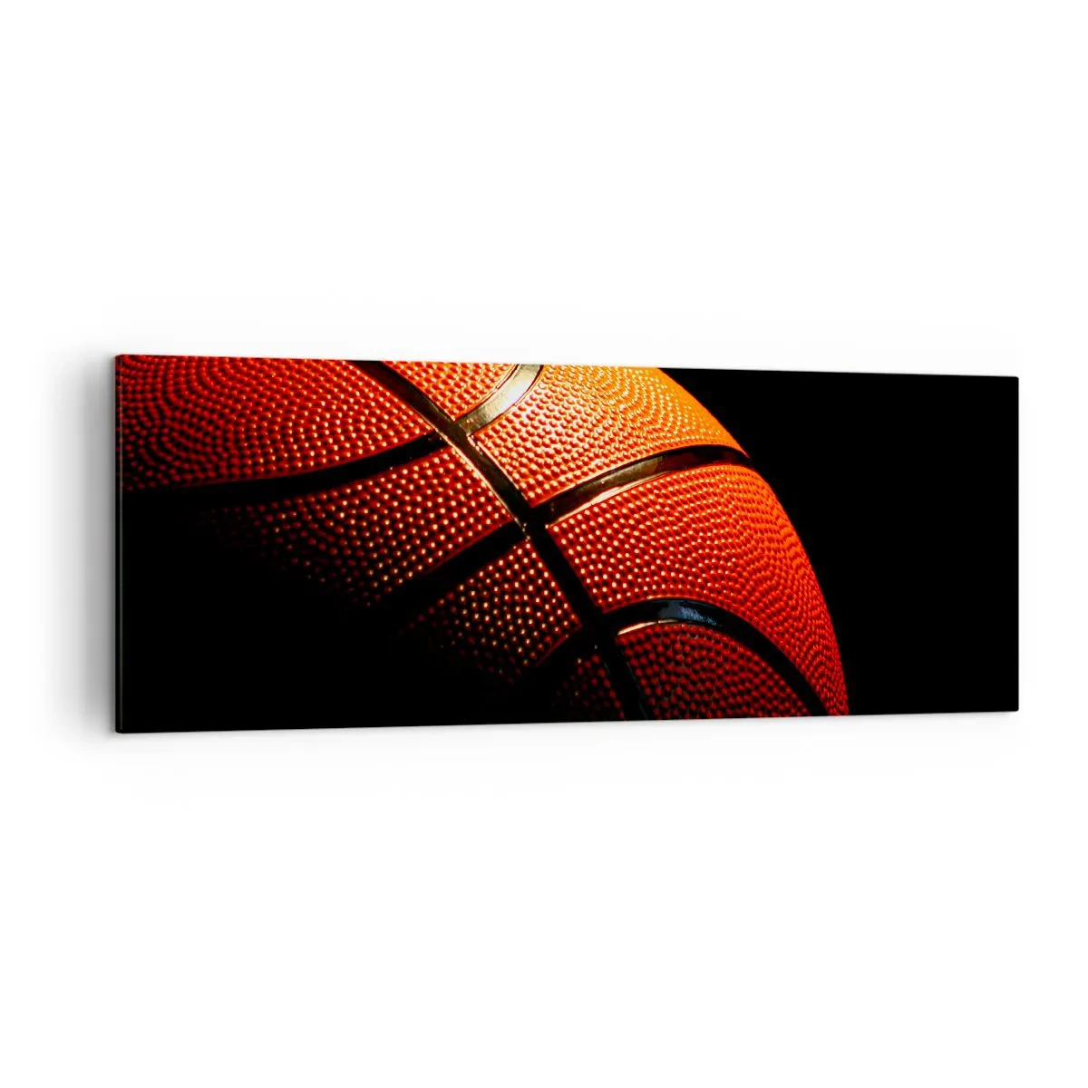 Quadro su tela - Stampe su Tela - Primo piano di un pallone da basket su sfondo nero - 140x50cm - Bella come un pianeta - Decorazione murale moderna per soggiorno e camera da letto ARTTOR