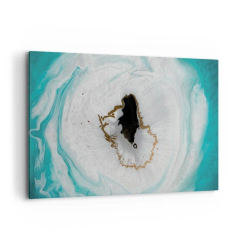 Quadro su tela - Stampe su Tela - Motivo geode astratto nelle tonalità del turchese, bianco e oro - 120x80cm - Penetrare all'interno - Decorazione murale moderna per soggiorno e camera da letto ARTTOR
