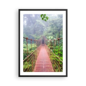 Poster in cornice nera - Un ponte sospeso in una foresta tropicale avvolta nella nebbia - 50x70cm - Sospeso sopra gli alberi - Decorazione murale moderna per soggiorno e camera da letto ARTTOR