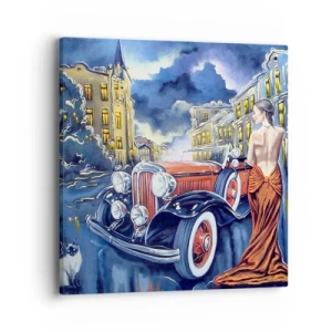 Quadro su tela - Stampe su Tela - Notturno in blu e coralli - 40x40 cm