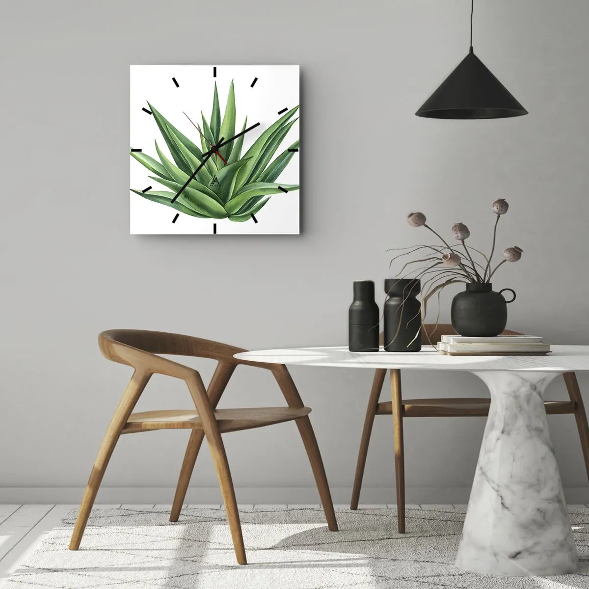 Orologio da parete - Orologio in Vetro - Una pianta verde succosa su uno sfondo bianco - 30x30cm - Verde - forza - vita - Decorazione murale moderna per soggiorno e camera da letto ARTTOR