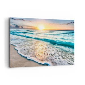 Quadro su tela - Stampe su Tela - Alba su una spiaggia tranquilla con onde - 100x70cm - Tramonto sul mare - Decorazione murale moderna per soggiorno e camera da letto ARTTOR