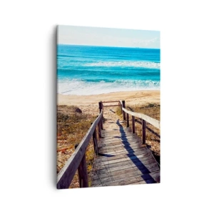 Quadro su tela - Stampe su Tela - Sentiero in legno che conduce alla spiaggia - 50x70cm - Corri! - Decorazione murale moderna per soggiorno e camera da letto ARTTOR