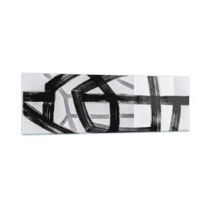 Quadro su vetro - Linee astratte in bianco e nero che si intersecano su uno sfondo chiaro - 160x50cm - Costruendo la profondità - Decorazione murale moderna per soggiorno e camera da letto ARTTOR