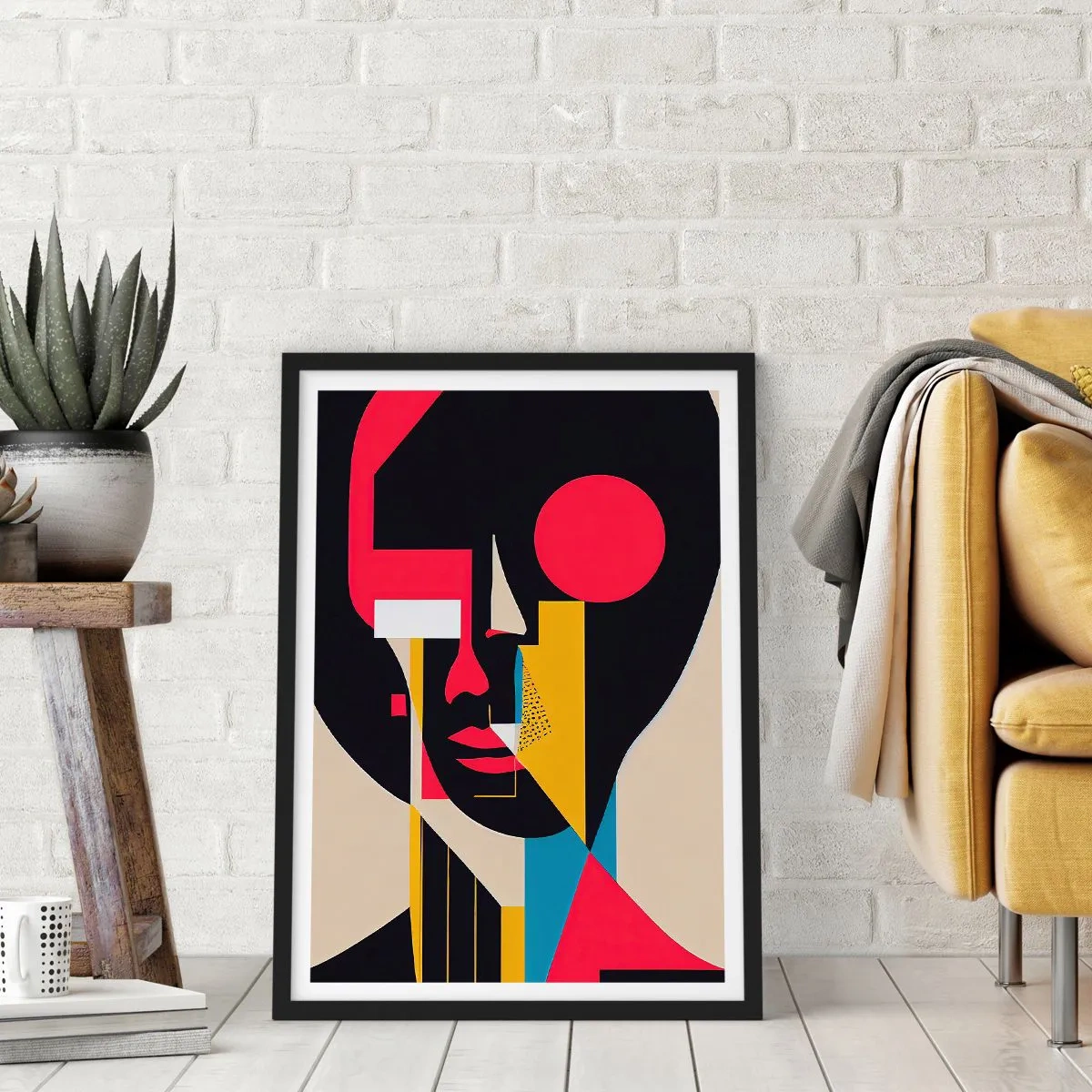Poster in cornice nera - Ritratto astratto in una composizione geometrica - 50x70cm - Il suo mondo interiore - Decorazione murale moderna per soggiorno e camera da letto ARTTOR