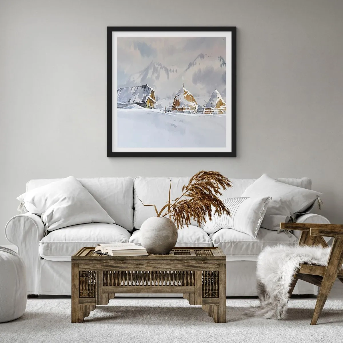 Poster in cornice nera - Nella valle innevata - 40x40 cm