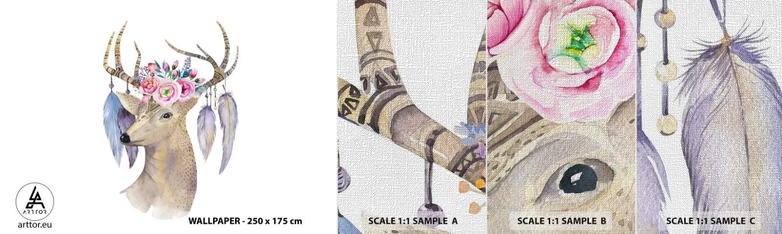 Campione di Fotomurale Premium Canvas - Guida delle anime: delicato e innocente - Astrazione, Animali, Cervo - 100x30 cm