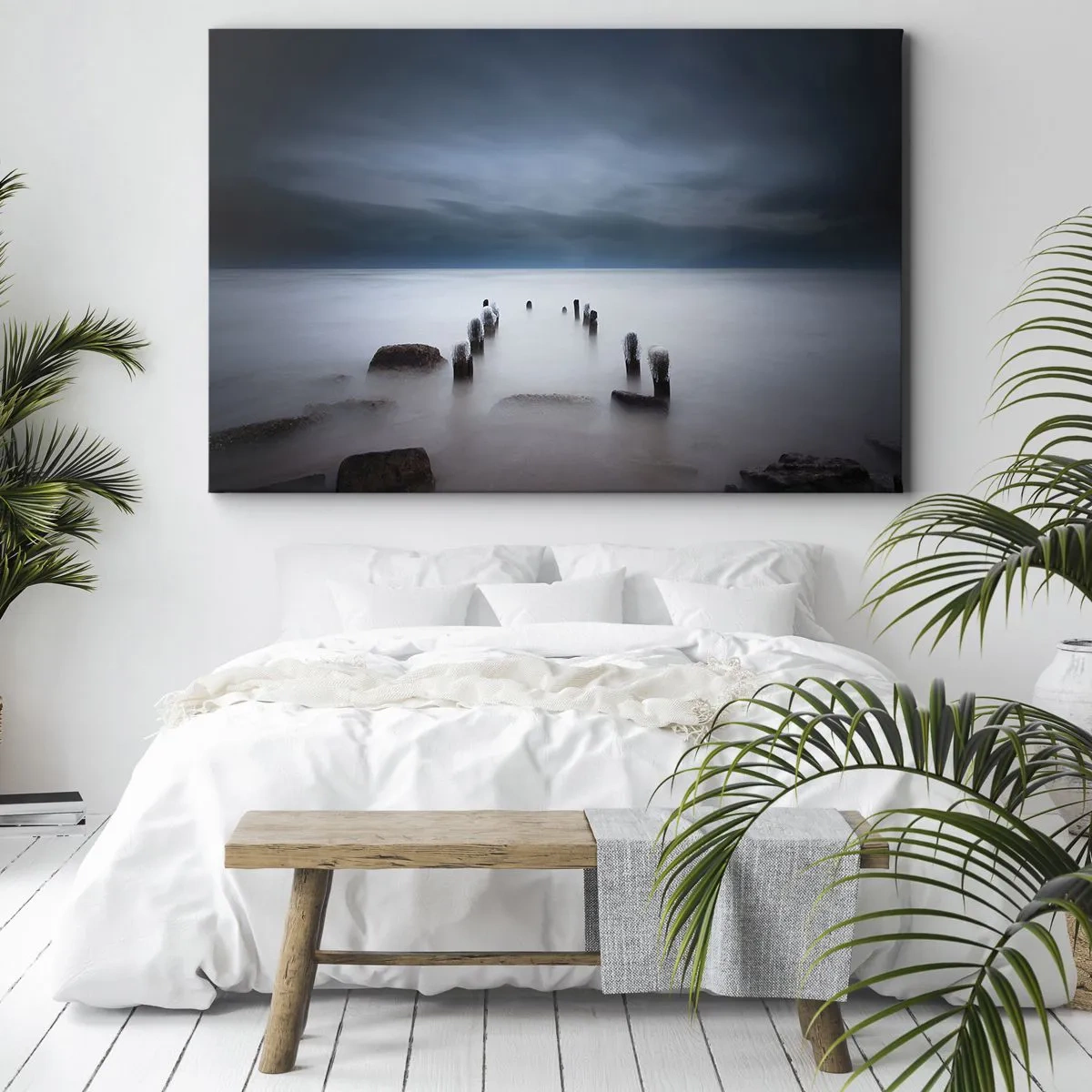 Quadro su tela - Stampe su Tela - Il vecchio molo sullo sfondo di un mare calmo - 70x50cm - Lago pensieroso - Decorazione murale moderna per soggiorno e camera da letto ARTTOR