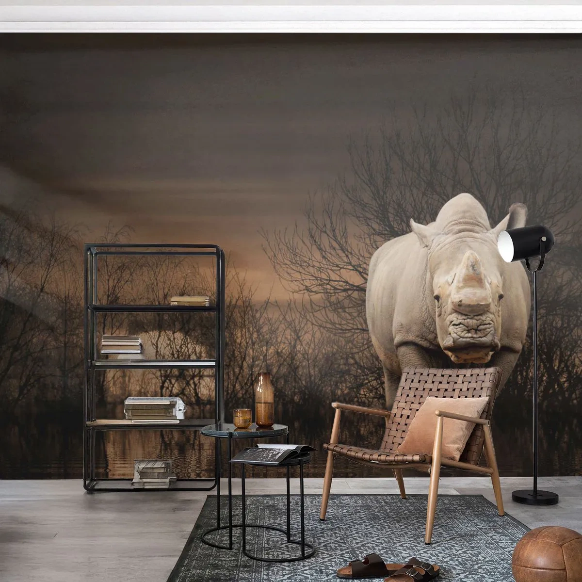 Fotomurali Premium Canvas - Bianco contro la natura - Rinoceronte, Animali, Africa - 400x280 cm